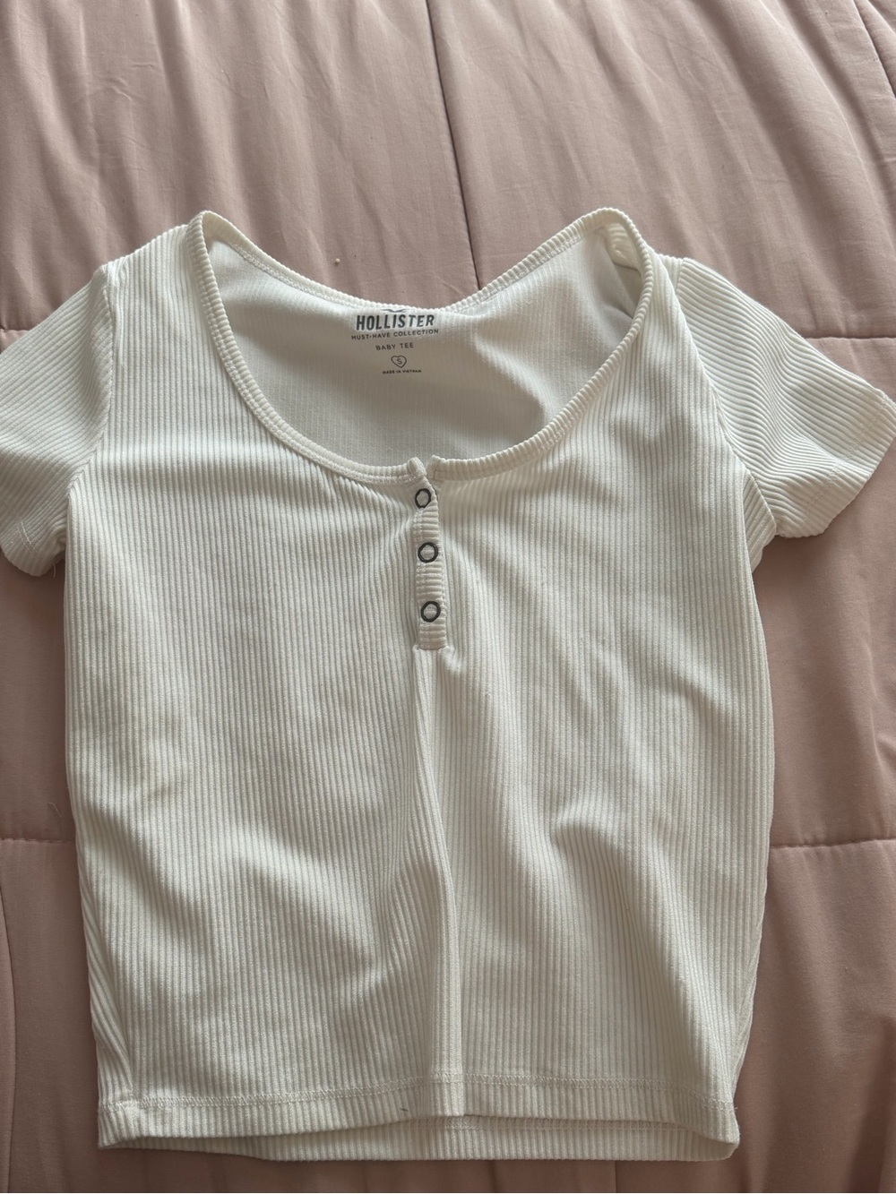 Hollister Cream Ribbed Henley Crop Top with Buttons